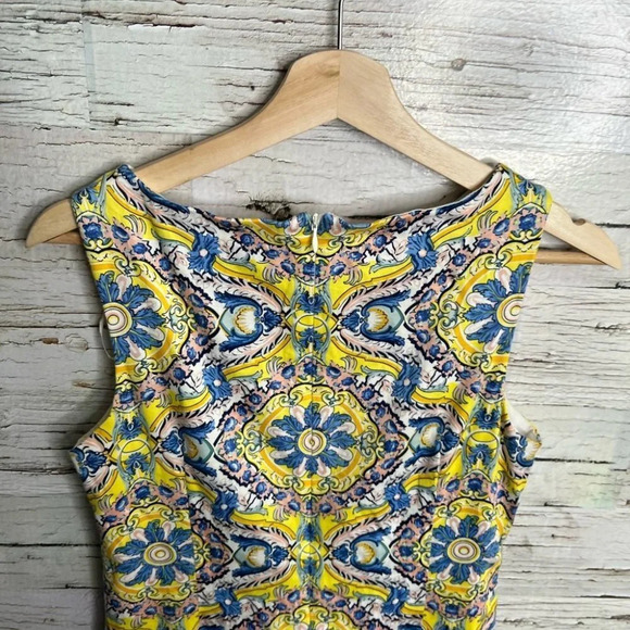 Chetta b midi yellow blue dress  pattern print size 2 - Picture 6 of 8